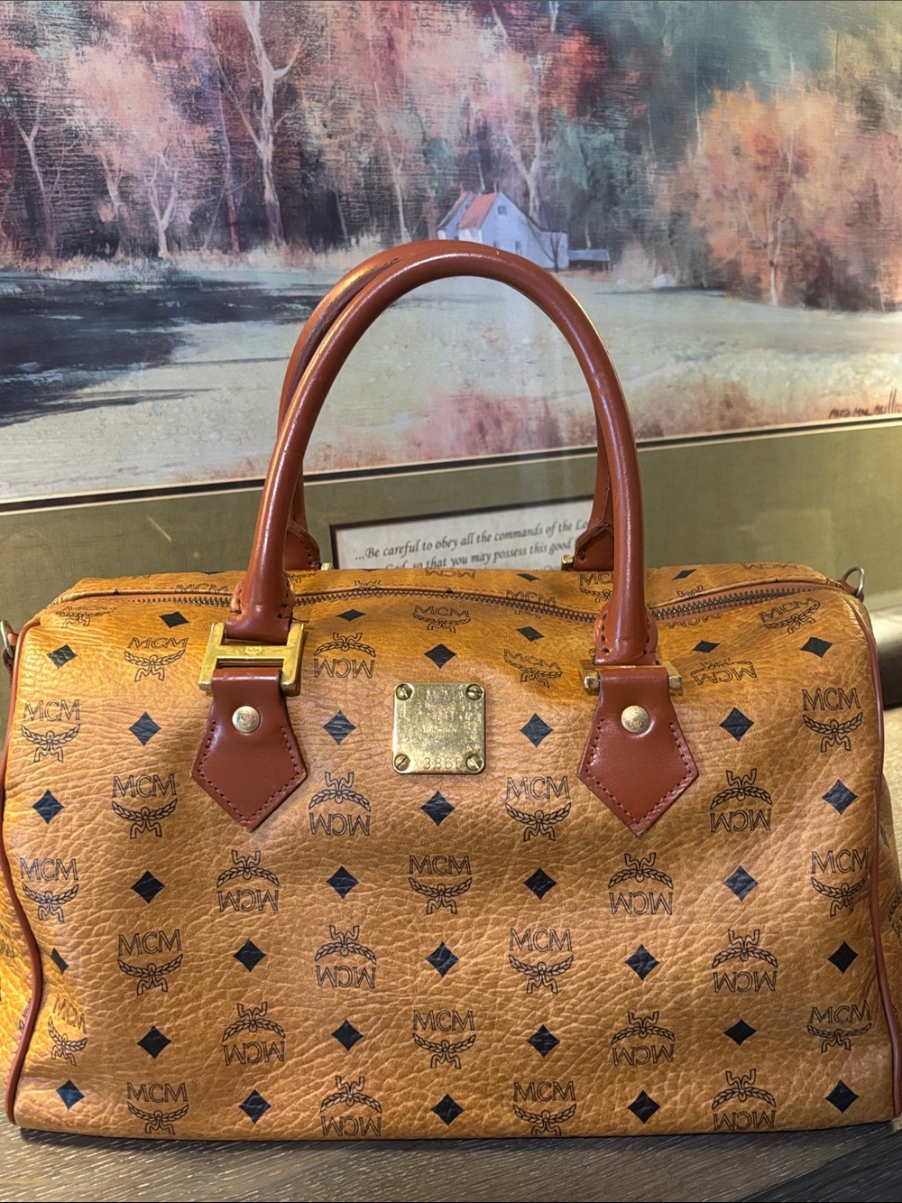 ✨Live Show Listing✨MCM Cognac Visetos Boston Satchel with Brown Leather Handles